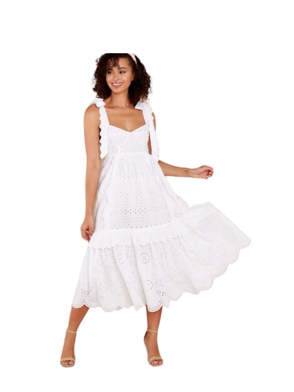 LoveShackFancy Antonella White Eyelet Midi Dress - Picture 2 of 9